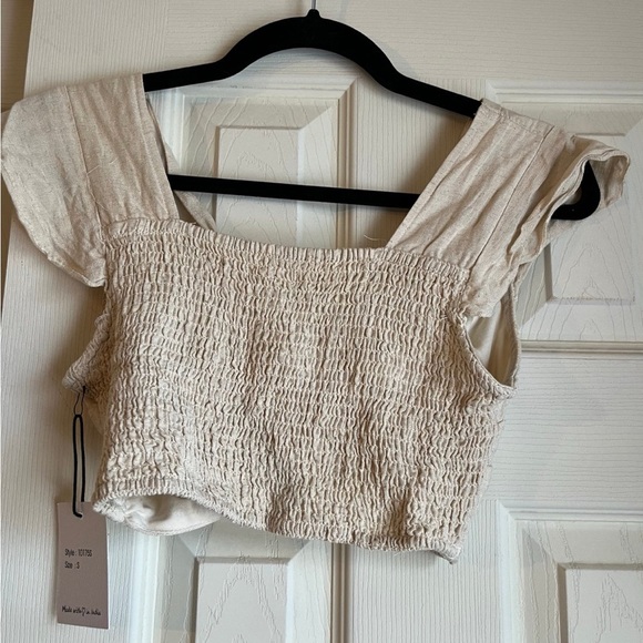 NWT Japna Cream Linen Twisted Crop Top Size Small - Picture 2 of 4